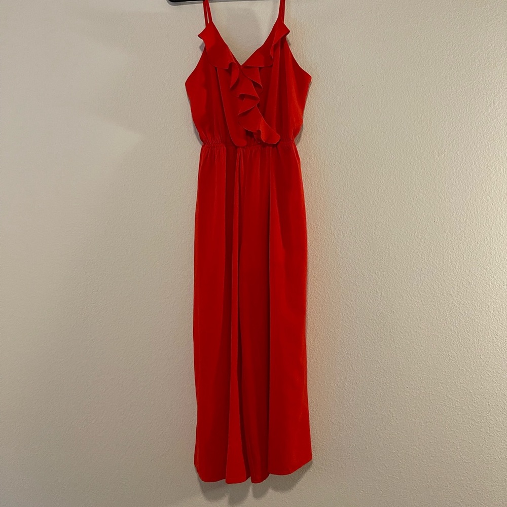 Brigitte Bailey Ruffle Jumper Red Orange Jumpsuit